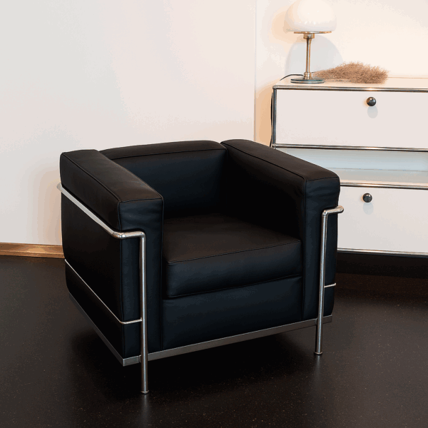 Cassina LC2 Sessel (Leder schwarz, B 76 x H 68 x T 70cm)