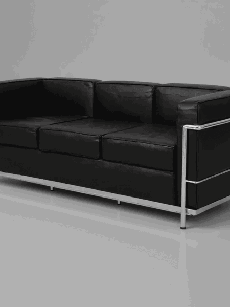 LC3 Replica Dreisitzersofa (Leder schwarz, B 177 x H 67 x T 69cm)
